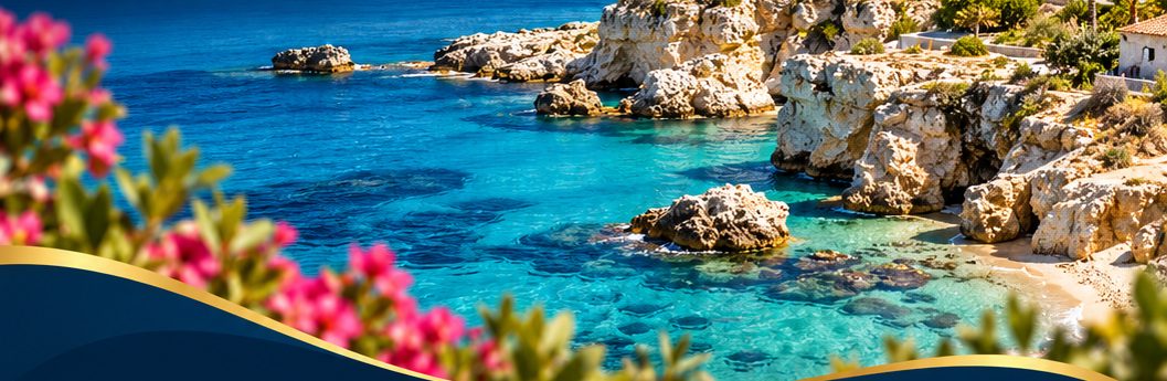 Τιρκουάζ κόλπος με βραχώδη ακτή στην Κύπρο